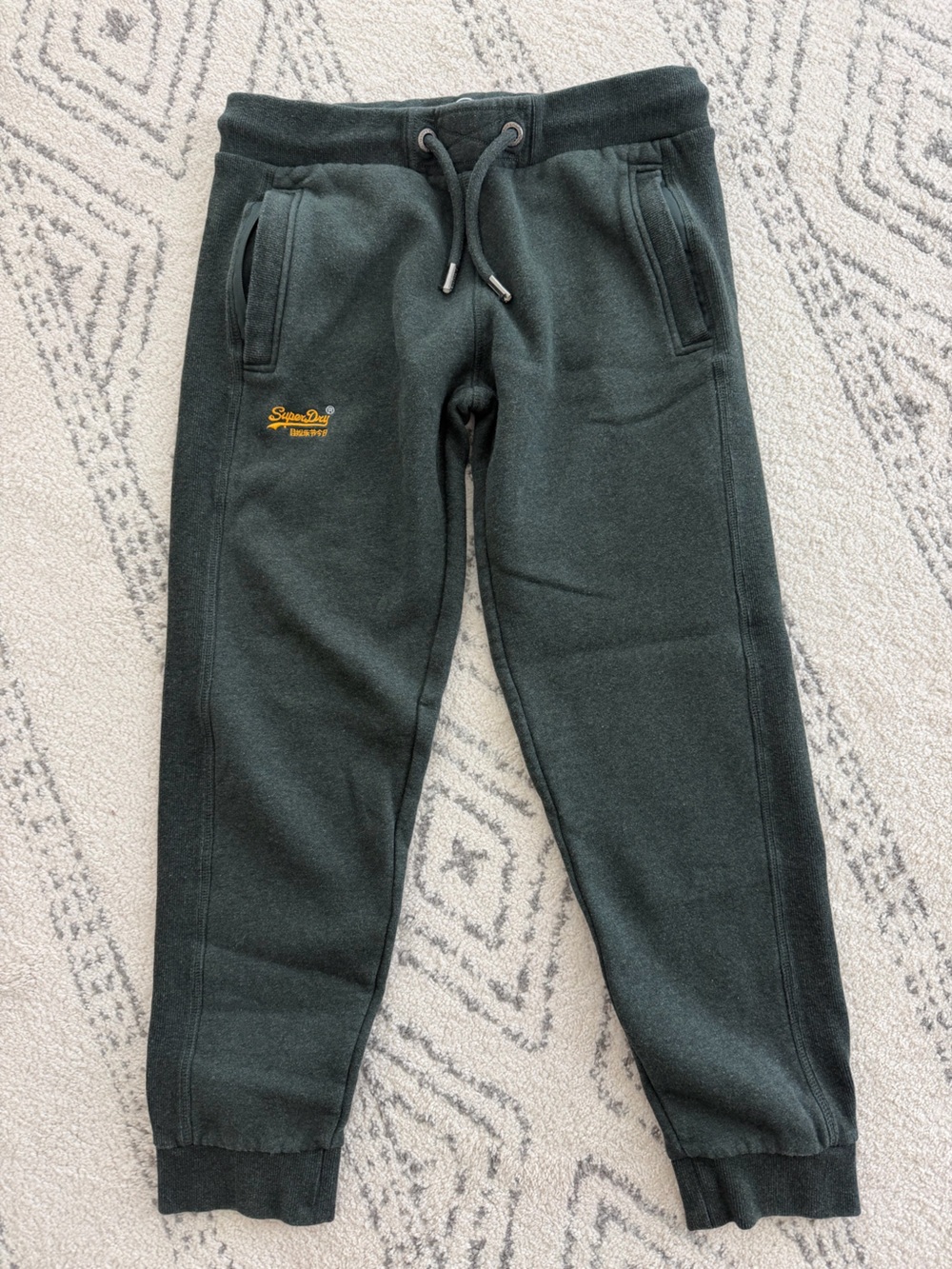 Superdry Men's Forest Green Joggers with Yellow Logo